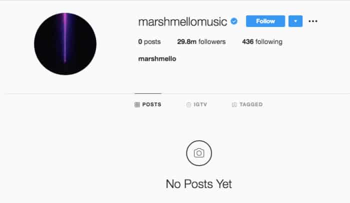 Marshmello borra todas las publicaciones de Instagram